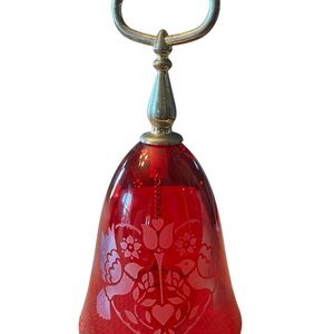Fostoria 1986 Vintage Love birds Red Glass Bell with Floral Design